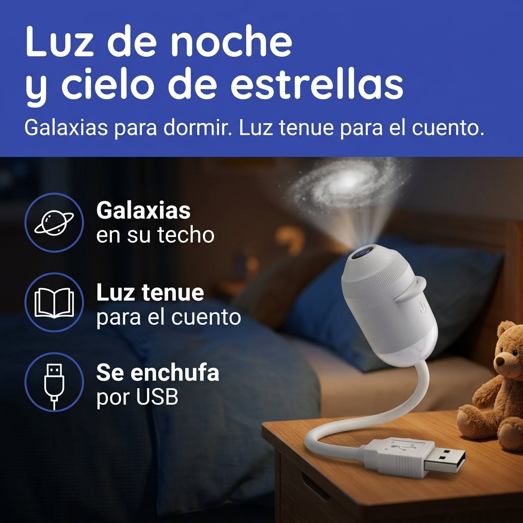 Luz nocturna con galaxias en el techo