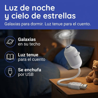 Luz nocturna con galaxias en el techo